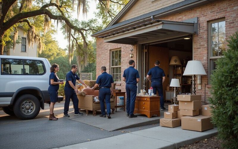 Donated furniture and household items being unloaded at Savannah charity center