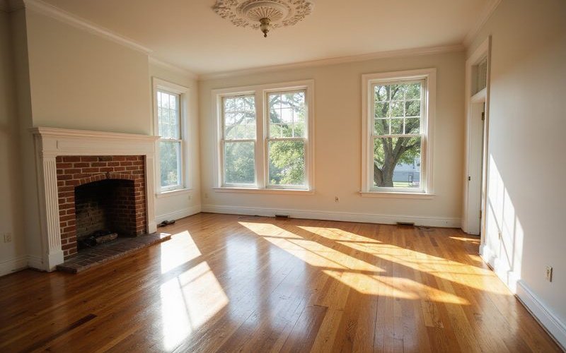 Empty broom clean estate home living room in Savannah after complete cleanout showing hardwood floors and natural light ready for real estate listing