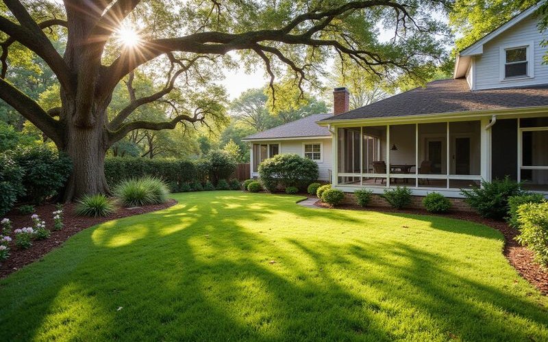 Freshly cleared Savannah backyard with neatly trimmed lawn and cleaned landscape after professional storm debris and yard waste removal service