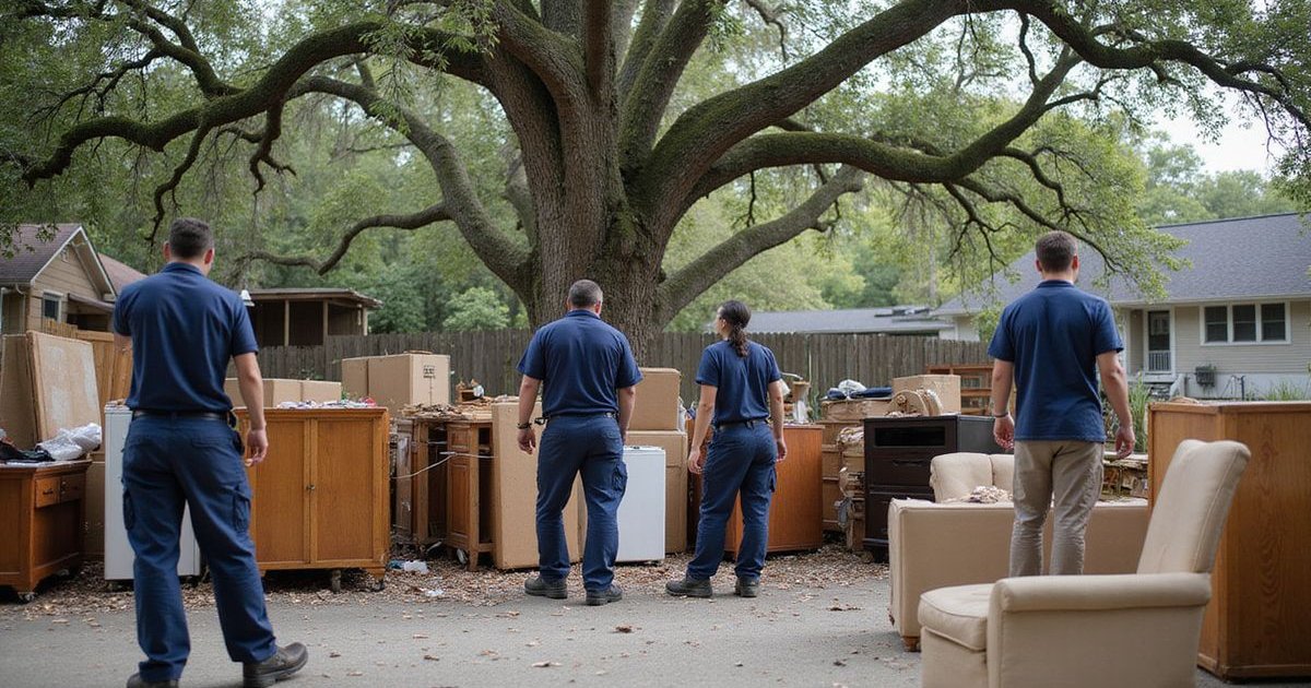 Coastal Junk Pros crew sorting collected items into donation, recycling, and disposal categories at their Savannah facility