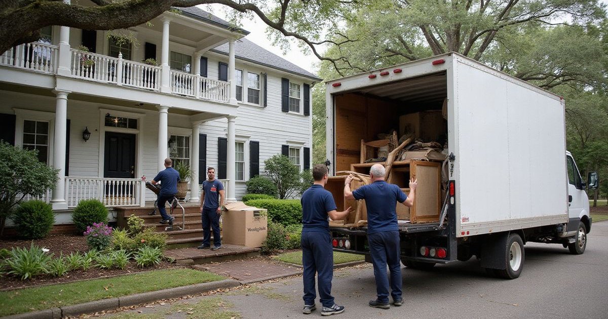 Coastal Junk Pros crew loading furniture and household items into their truck during a junk removal appointment in Savannah GA
