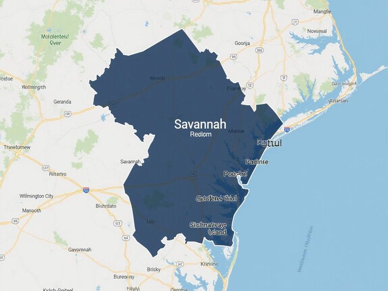 Service area map showing Savannah and surrounding communities served by Coastal Junk Pros